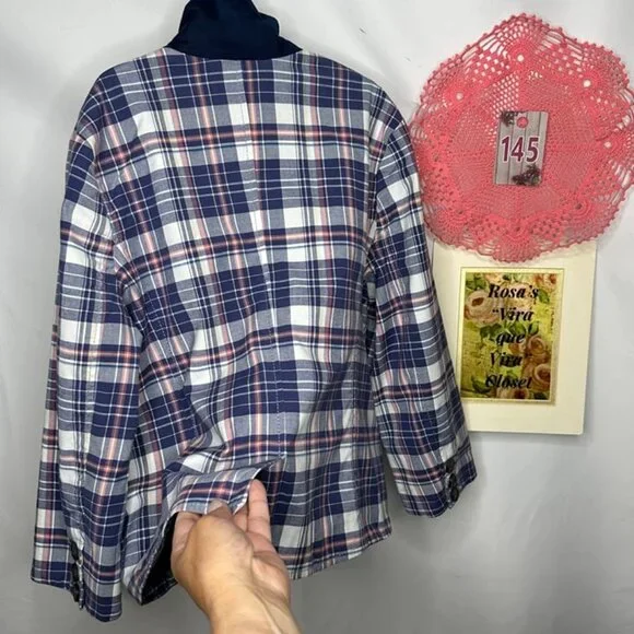 NWT Hollister Bettys Blue 2 Button Stretch Plaid Jacket Medium - Picture 3 of 8